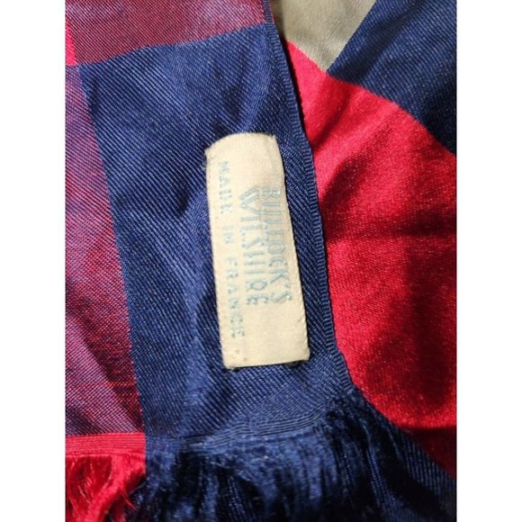 Vintage Bullock's Wilshire Navy Red White Stripes Silk Neck Scarf Wrap Frayed He - Picture 4 of 4